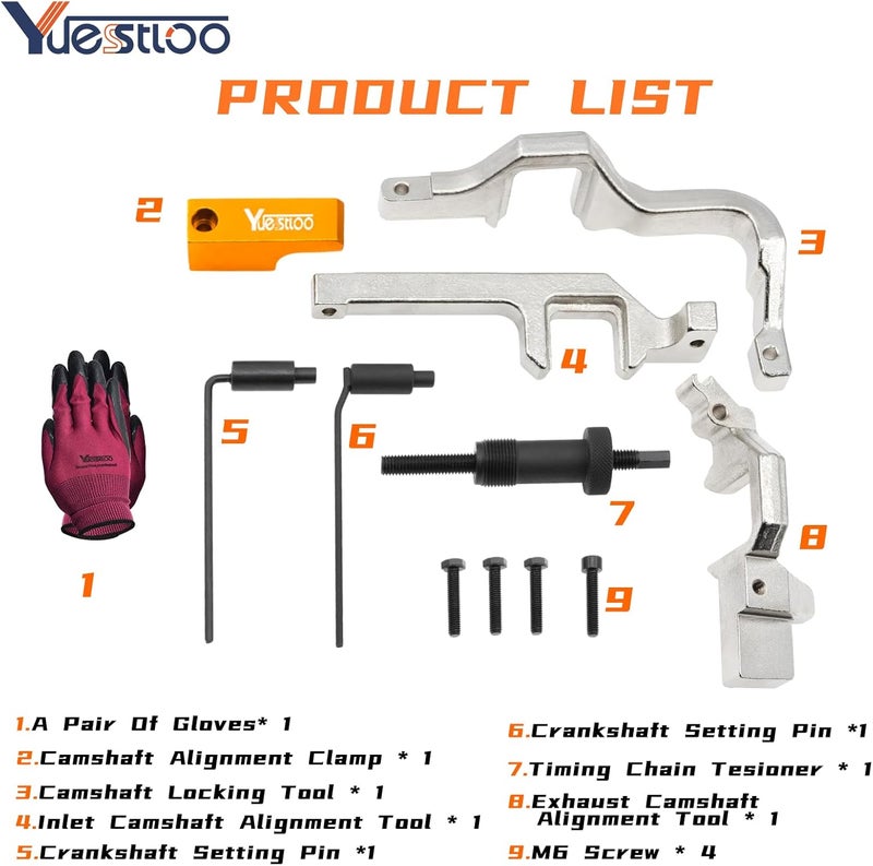 Yuesstloo Engine Camshaft Alignment Locking Timing Tool Kit Compatible with BMW Mini Cooper N12 N14, with Carrying Case & Gloves - Image 2
